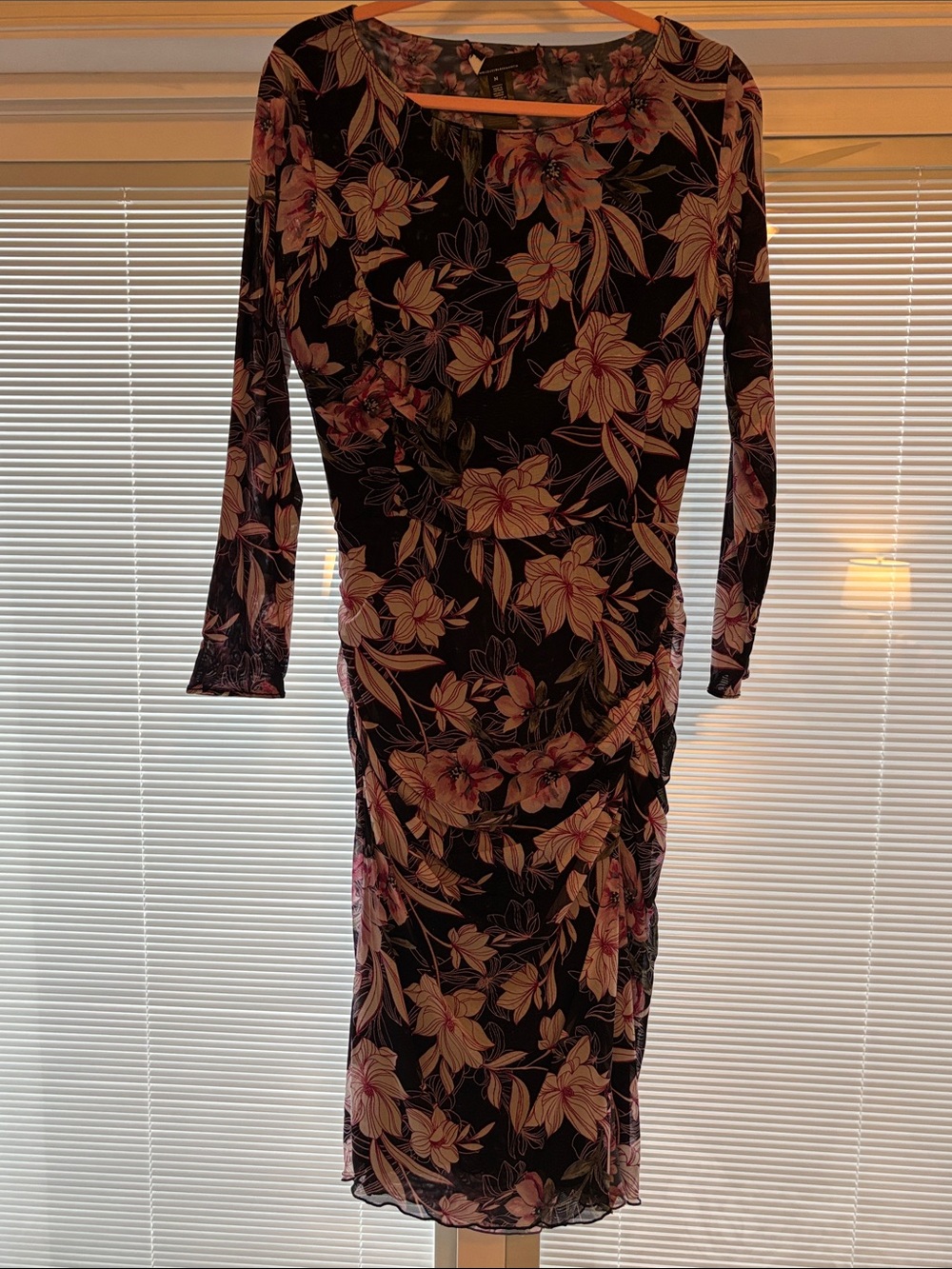 White House Black Market Two In One Floral Ruched Long-Sleeve Dress